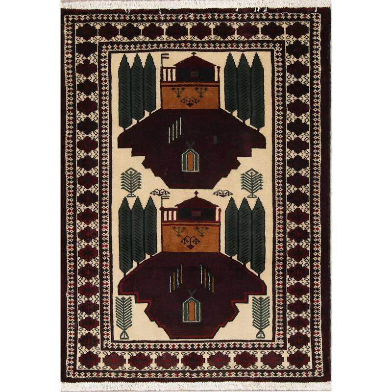 Balouch Geometric Hand-Knotted Wool Persian Oriental Area Rug - 4'0" x 2'11"
