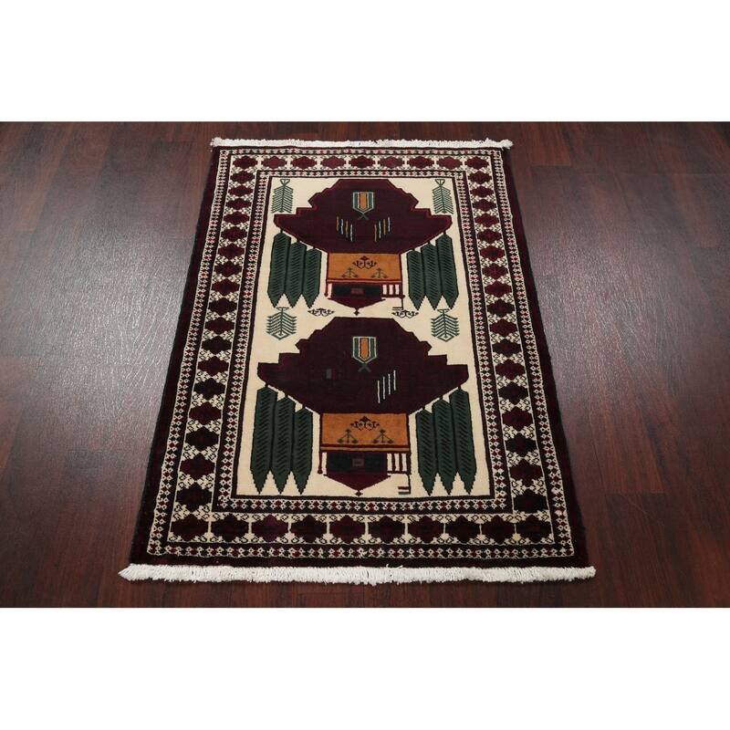 Balouch Geometric Hand-Knotted Wool Persian Oriental Area Rug - 4'0" x 2'11"