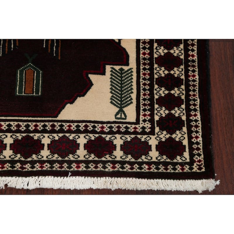 Balouch Geometric Hand-Knotted Wool Persian Oriental Area Rug - 4'0" x 2'11"