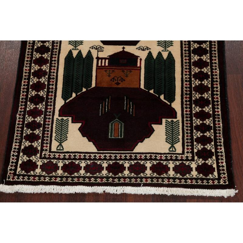 Balouch Geometric Hand-Knotted Wool Persian Oriental Area Rug - 4'0" x 2'11"