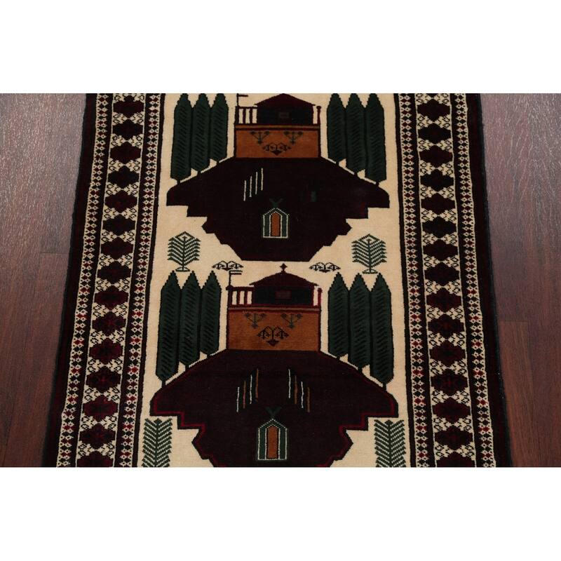 Balouch Geometric Hand-Knotted Wool Persian Oriental Area Rug - 4'0" x 2'11"