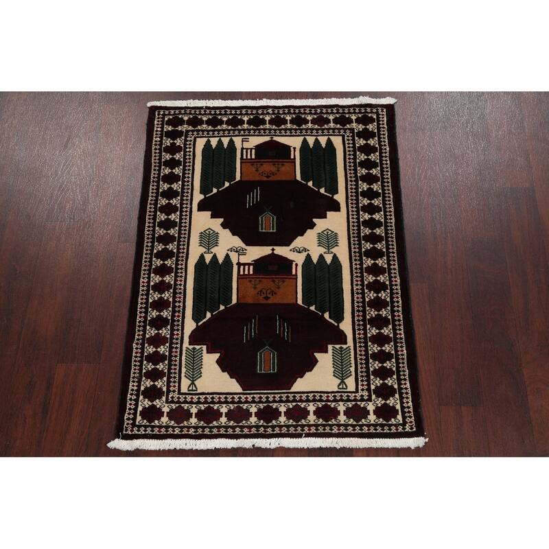 Balouch Geometric Hand-Knotted Wool Persian Oriental Area Rug - 4'0" x 2'11"