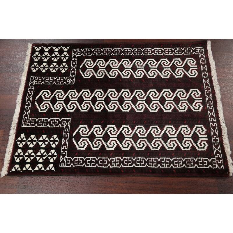 Balouch Geometric Hand-Knotted Wool Persian Oriental Area Rug - 3'8" x 2'9"