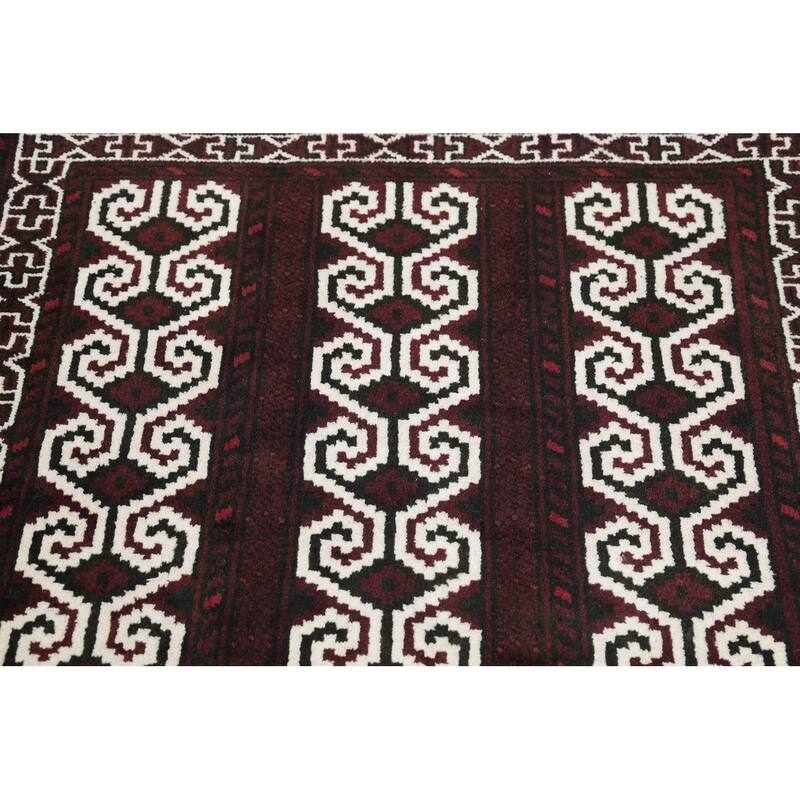 Balouch Geometric Hand-Knotted Wool Persian Oriental Area Rug - 3'8" x 2'9"