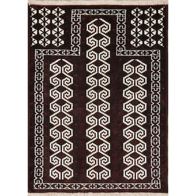 Balouch Geometric Hand-Knotted Wool Persian Oriental Area Rug - 3'8" x 2'9"