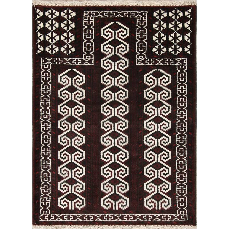 Balouch Geometric Hand-Knotted Wool Persian Oriental Area Rug - 3'8" x 2'9"