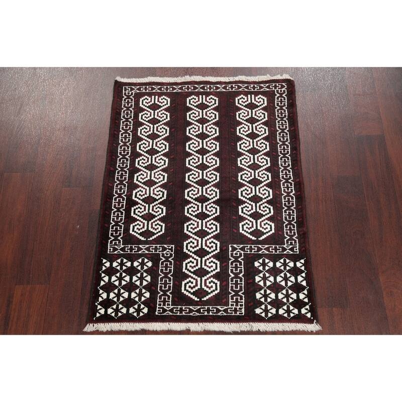 Balouch Geometric Hand-Knotted Wool Persian Oriental Area Rug - 3'8" x 2'9"