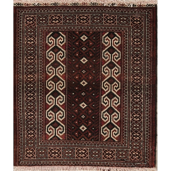 Balouch Geometric Hand-Knotted Wool Persian Oriental Rug - 3'1" x 2'9" Square