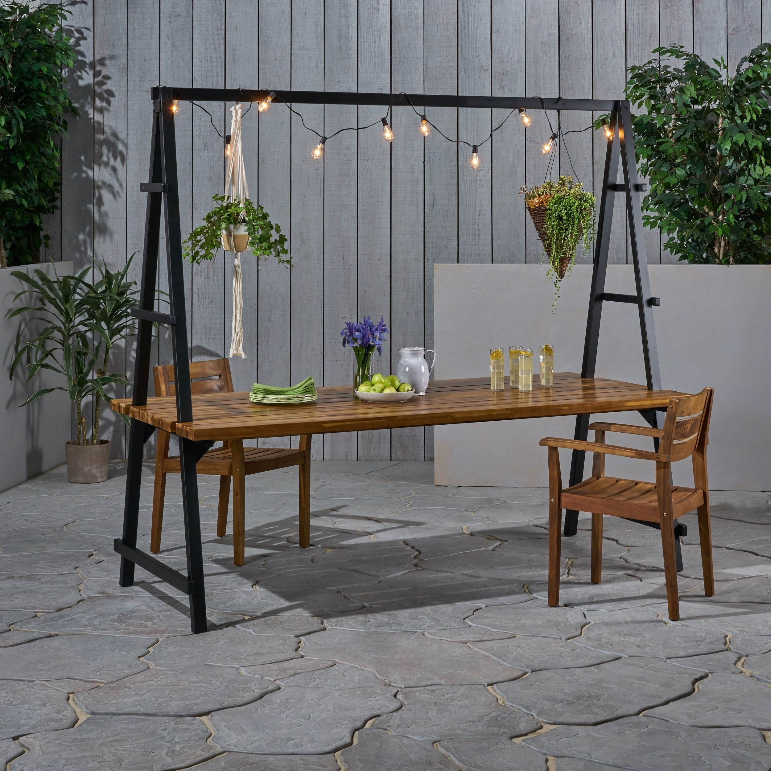 Huckleberry Outdoor Acacia Wood 88 5 Dining Table With Plant Outdoor Acacia Wood 88 5 Dining Table