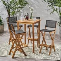 Polaris Outdoor 26" Square 5 Piece Wood and Wicker Bar Height Set by Christopher Knight Home