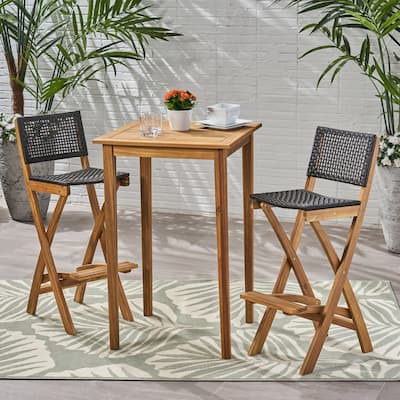 Polaris Outdoor 26" Square 3 Piece Wood and Wicker Bar Height Set by Christopher Knight Home