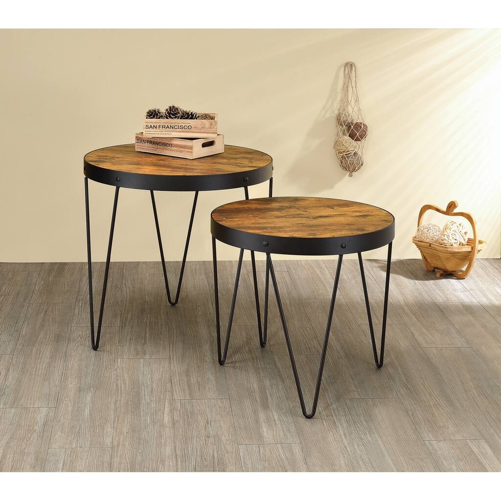 Urbane Industrial 2-piece Wood and Metal Nesting Table Set