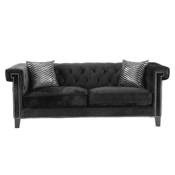 Wellington Black Velvet Nailhead Trim Traditional Sofa Wellington Black Velvet Nailhead Trim