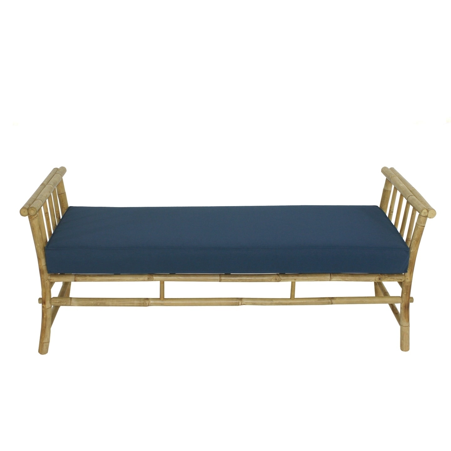 Shop Bamboo Bench Sofa Ottoman Seat Natural Color With Navy Cushions Overstock 27660378