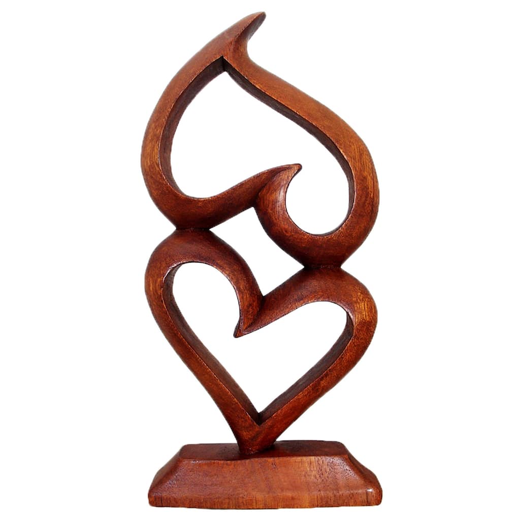 "Our Love" Handcarved Suar Wood Hearts Figurine