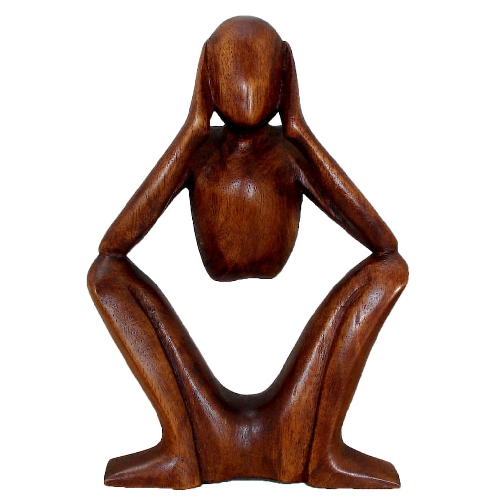 Handcarved Suar Wood "Hear No Evil" Figurine