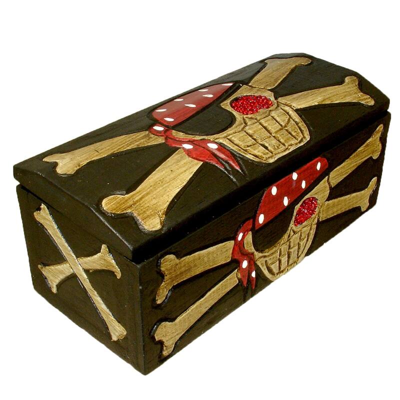 Skull & Crossbones Treasure Box- 8"X5"X4"