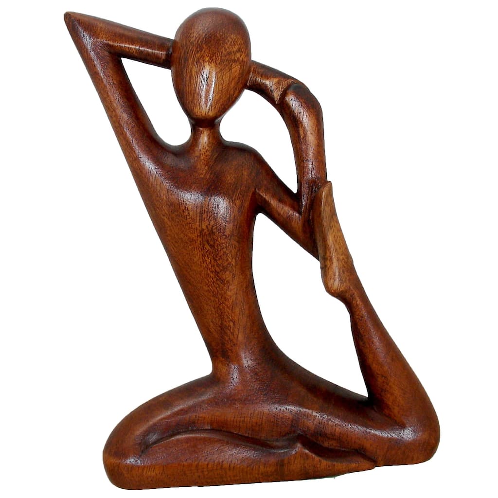 Handcarved Suar Wood "Stretching Cow Face" Yoga Figurine