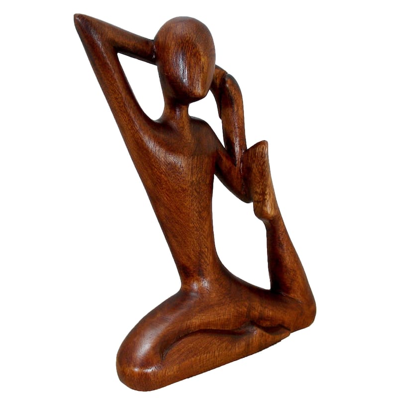 Handcarved Suar Wood "Stretching Cow Face" Yoga Figurine