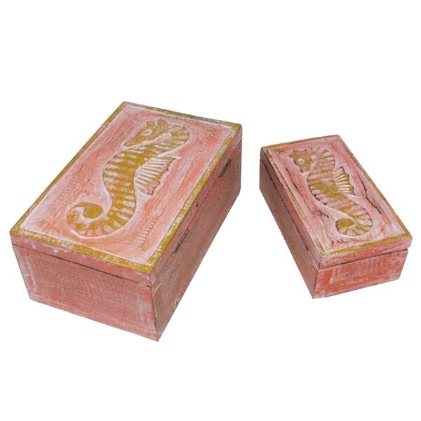 slide 2 of 5, The Curated Nomad Bali Sweet Seahorses 2-piece Wooden Box Set