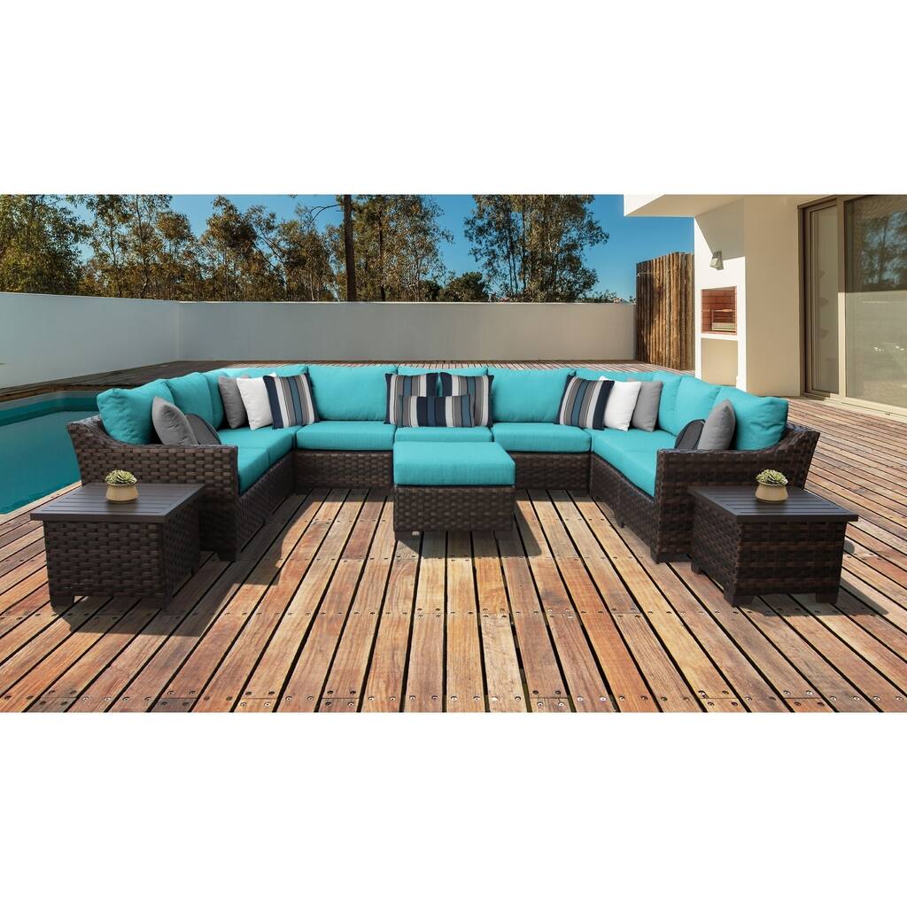 kathy ireland River Brook 12 Piece Outdoor Wicker Patio Furniture Set 12g