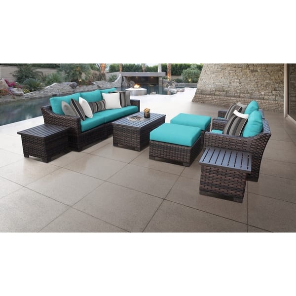 kathy ireland River Brook 10 Piece Outdoor Wicker Patio Furniture Set