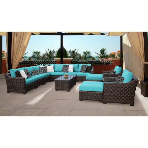 kathy ireland River Brook 13 Piece Outdoor Wicker Patio Furniture Set 13a