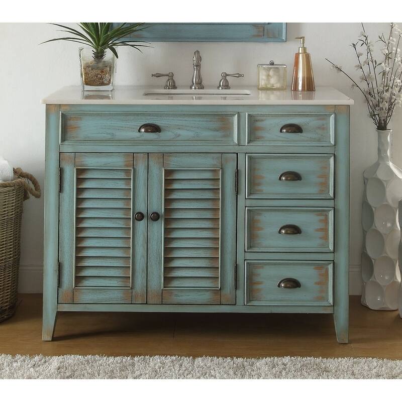 42" Benton Collection Abbeville Distressed Blue Rustic Bathroom Vanity