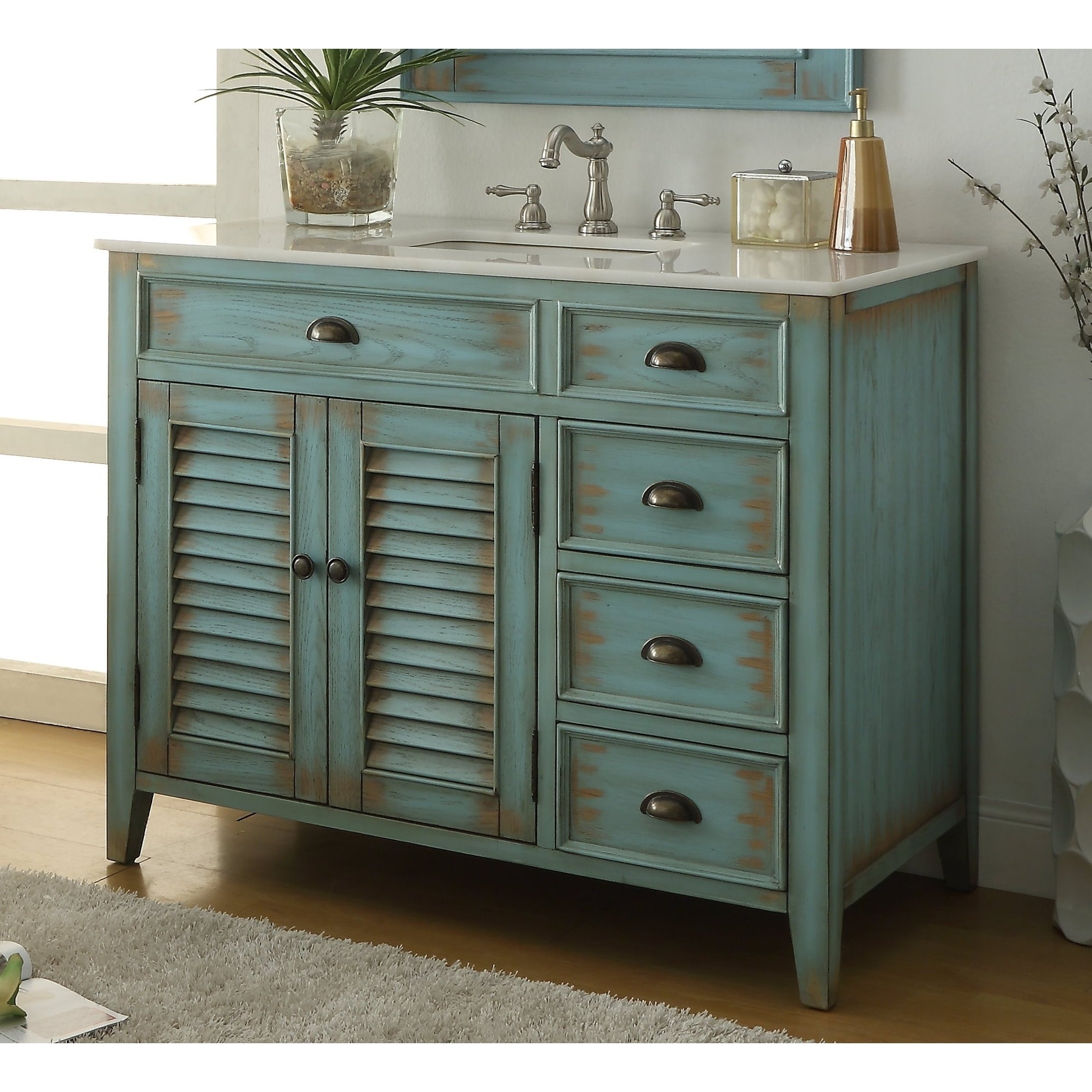 42" Benton Collection Abbeville Distressed Blue Rustic Bathroom Vanity