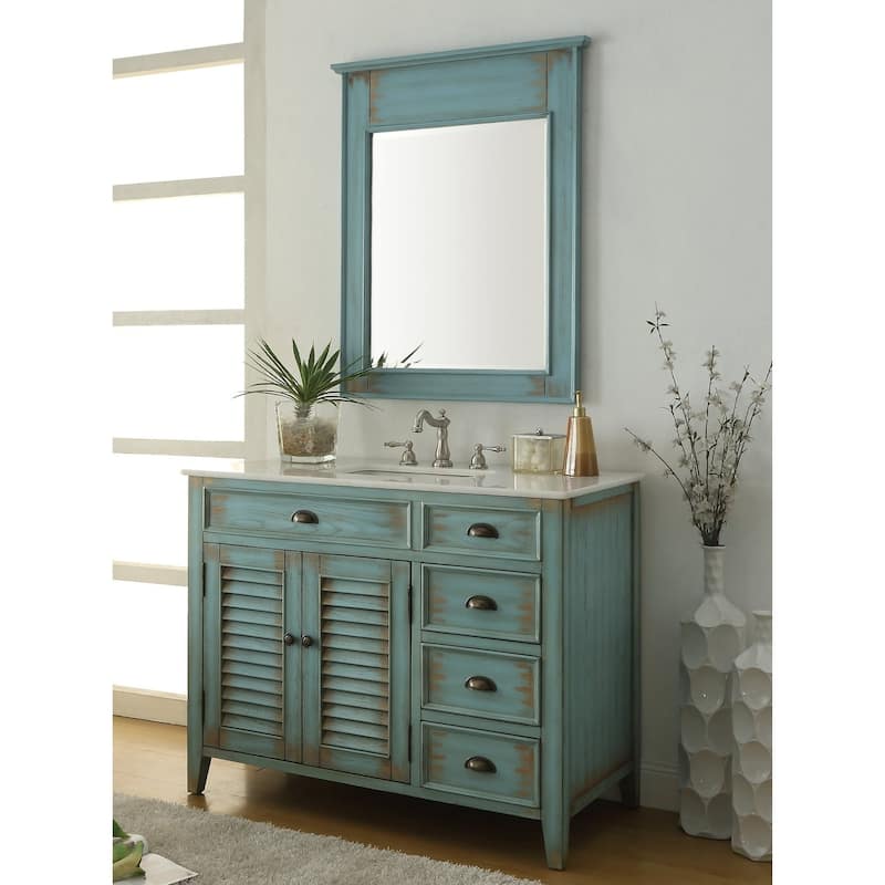 42" Benton Collection Abbeville Rustic Bathroom Vanity & Mirror - Distressed - Blue - Single Vanities