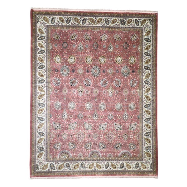 Shahbanu Rugs Tabriz New Zealand Wool 300 KPSI Hand Knotted Oriental Rug (9'0" x 11'8") - 9'0" x 11'8"