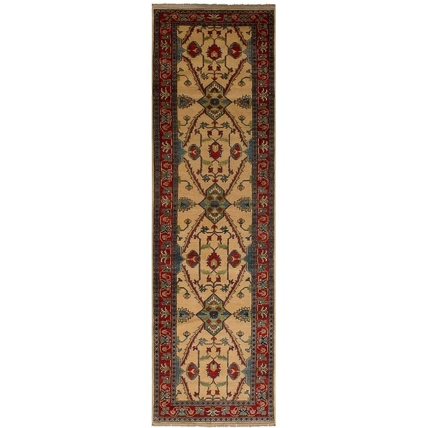 eCarpetGallery Hand-knotted Finest Gazni Cream Wool Rug - 2'7 x 9'7