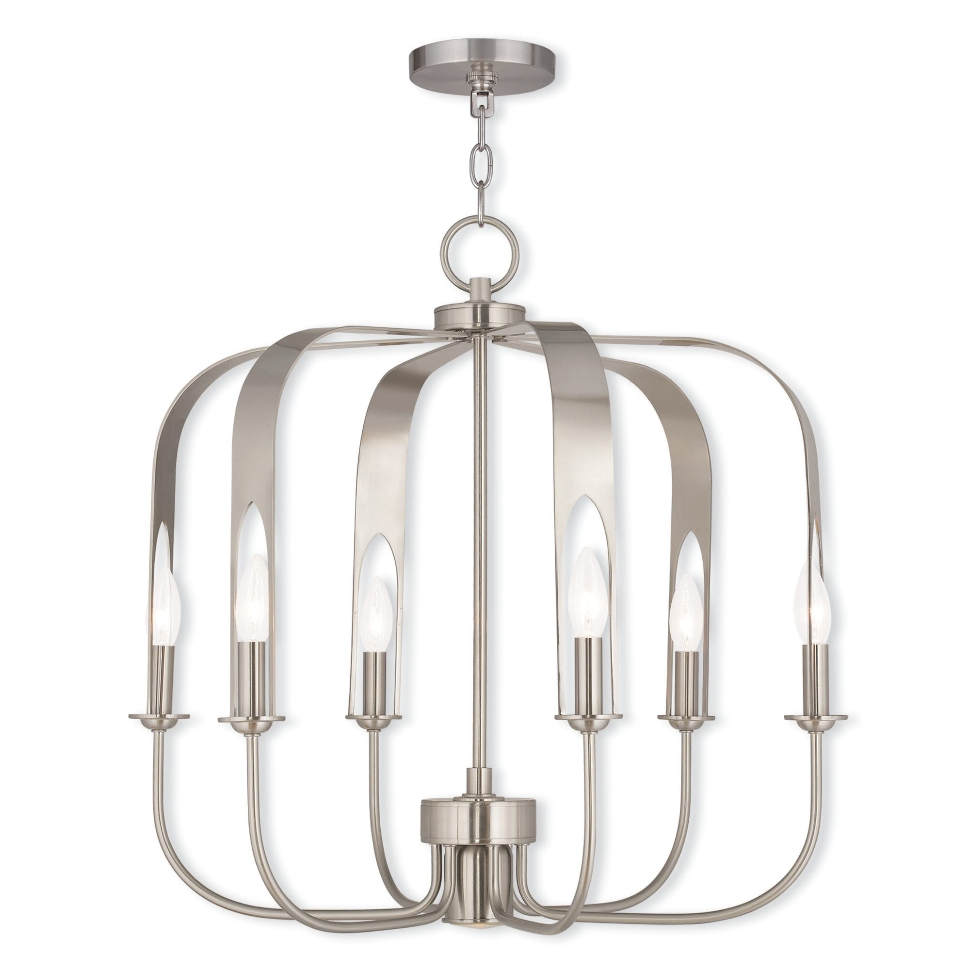 Livex Lighting Addison 6-Light + 1-Light Brushed Nickel Chandelier - 25"Dia. x 23.5"H - Chandeliers For Bedrooms by Overstock.com