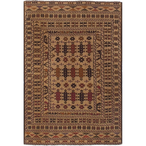 eCarpetGallery Flat-weave Shiravan Sumak Tan Wool Sumak - 4'1 x 6'0