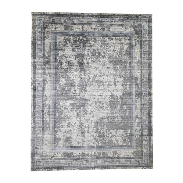 Shahbanu Rugs Gray Silken Roman Mosaic Design Hand-Knotted Oriental Rug (9'2" x 11'10") - 9'2" x 11'10"