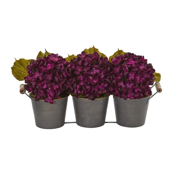slide 1 of 1, Fall Hydrangea Artificial Arrangement in Metal Planter