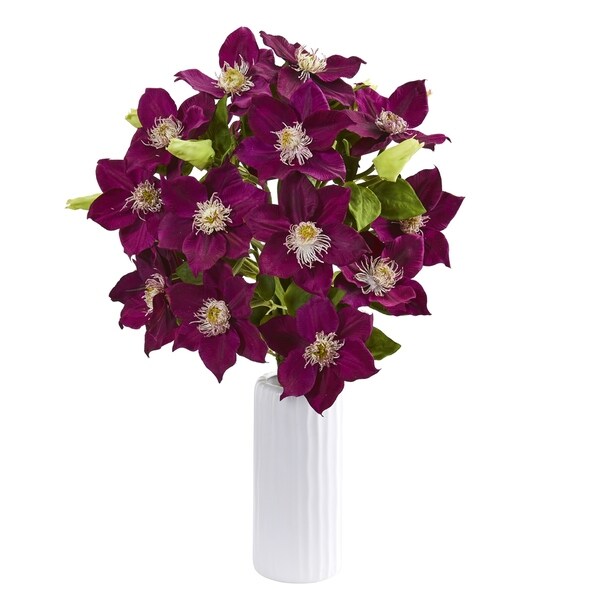 21" Anemone Artificial Arrangement in White Vase