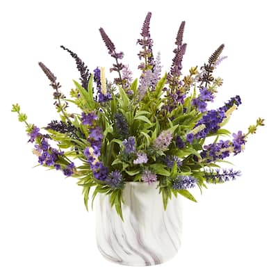 15" Lavender Artificial Arrangement in Marble Vase