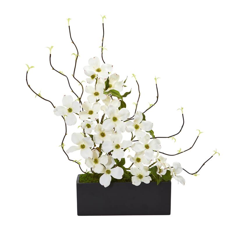 Dogwood and Willow Artificial Arrangement in Black Vase