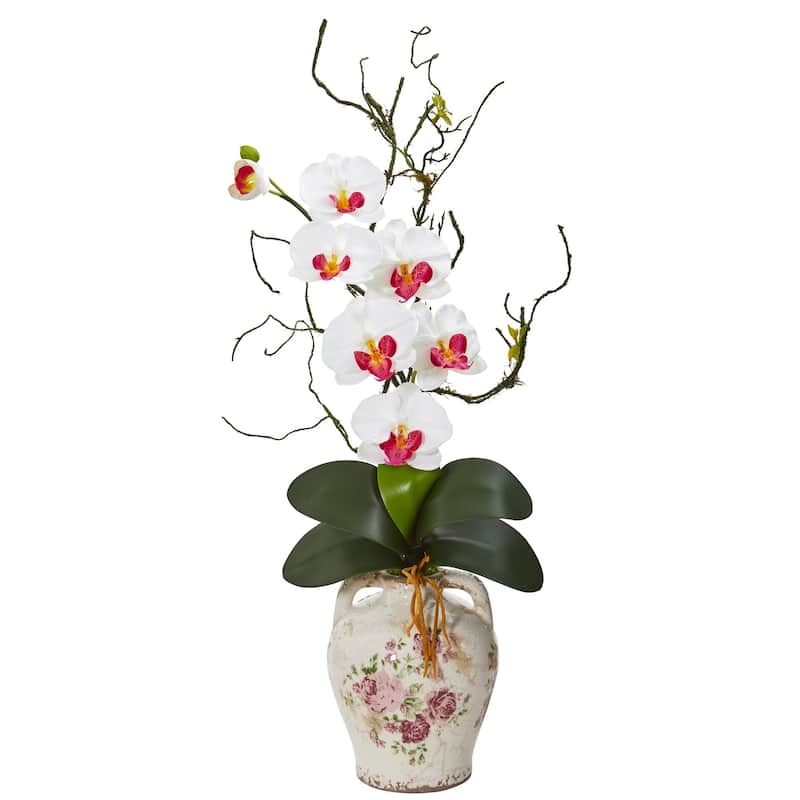 Phalaenopsis Orchid And Twig Artificial Arrangement In Floral Jar - Bed 