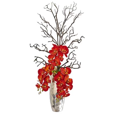 Autumn Phalaenopsis Artificial Arrangement in Silver Vase