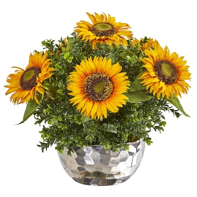 Sunflower Artificial Arrangement in Silver Vase