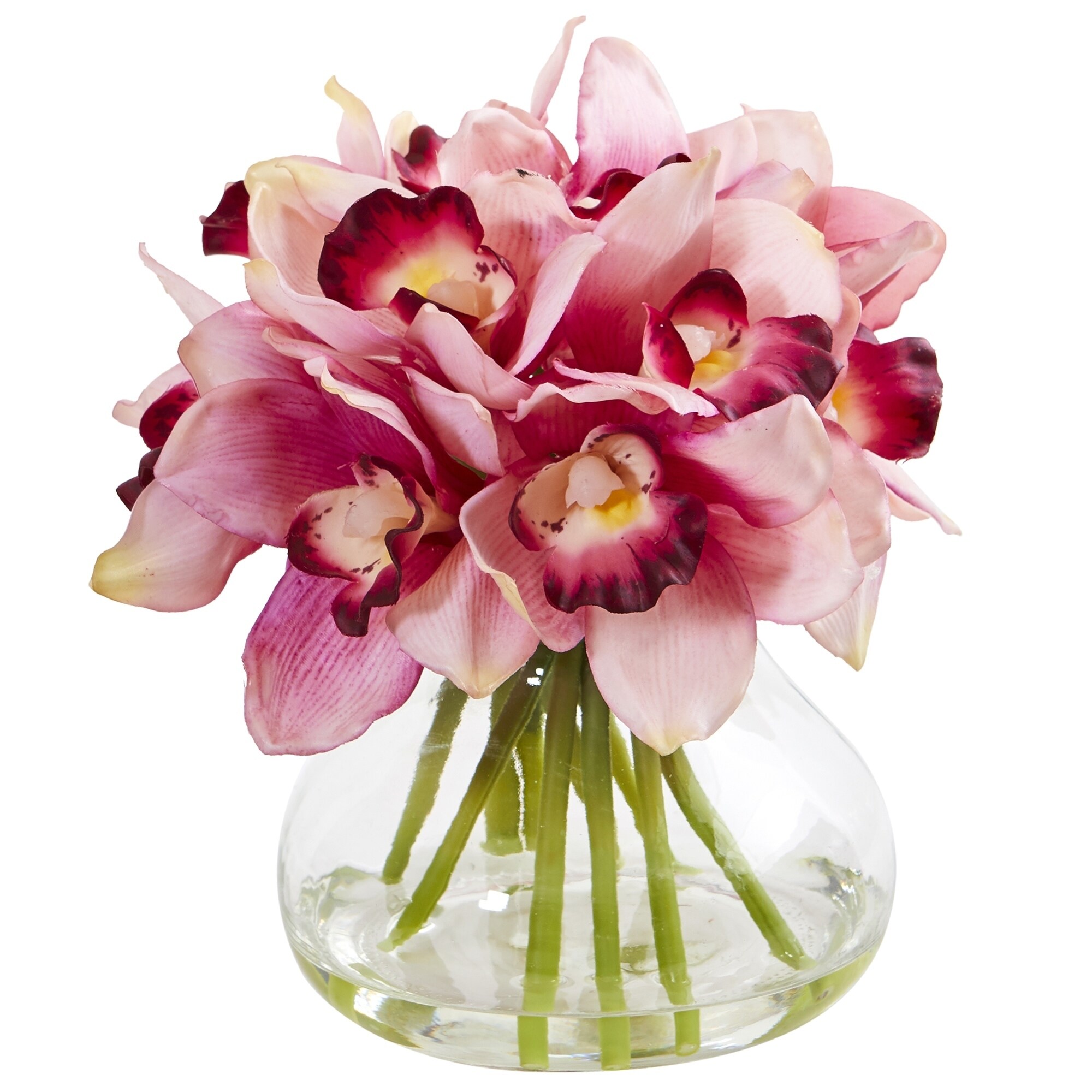 Shop Cymbidium Orchid Artificial Arrangement In Glass Vase On Sale Overstock 27663981
