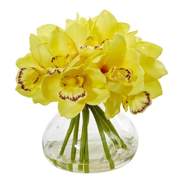 Cymbidium Orchid Artificial Arrangement in Glass Vase - Bed Bath ...