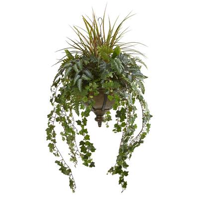 45" Ivy and Mix Greens Artificial Plant in Hanging Metal Bowl