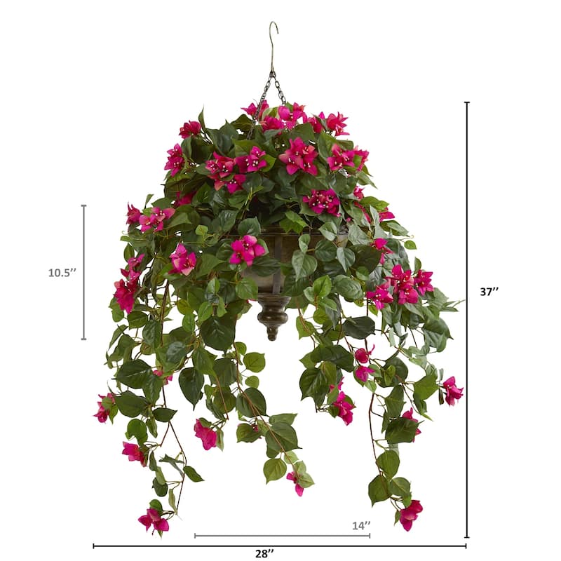 37" Bougainvillea Artificial Plant in Hanging Metal Bowl