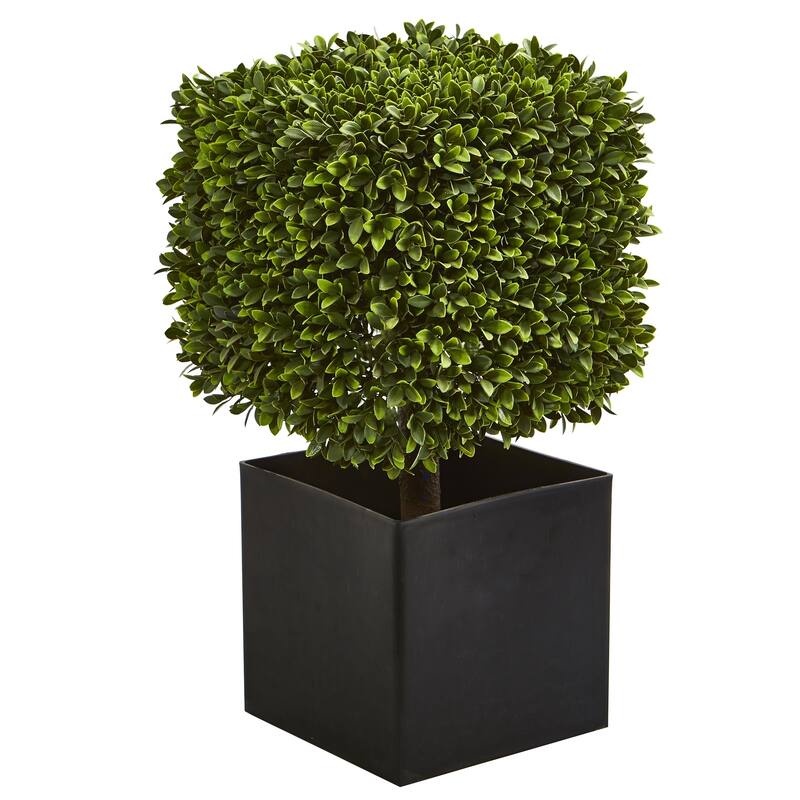27" Boxwood Artificial Plant in Black Planter (indoor/Outdoor)