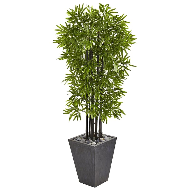 61" Bamboo Artificial Tree with Black Trunks in Slate Planter UV Resistant (Indoor/Outdoor)