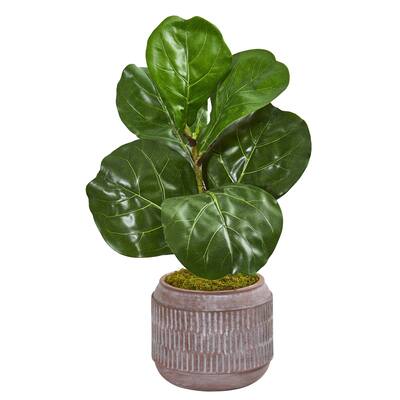 23" Fiddle Leaf Artificial Plant in Stoneware Planter
