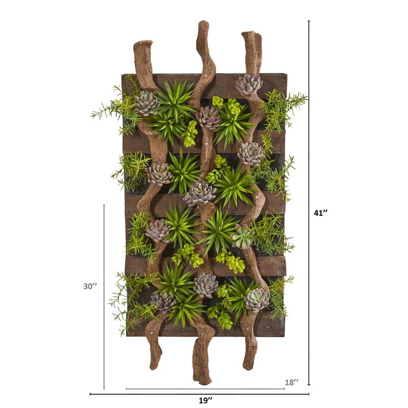 41" x 19" Mixed Succulent Artificial Living Wall
